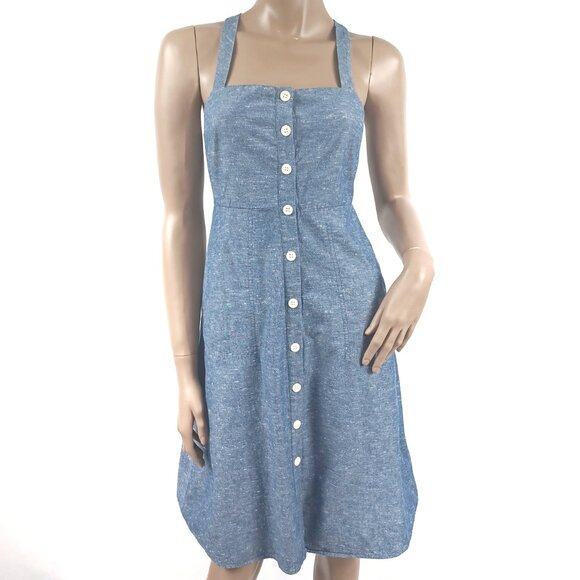 MADEWELL Button Front Heather Blue Cotton Dress Sundress 0 - Picture 2 of 5